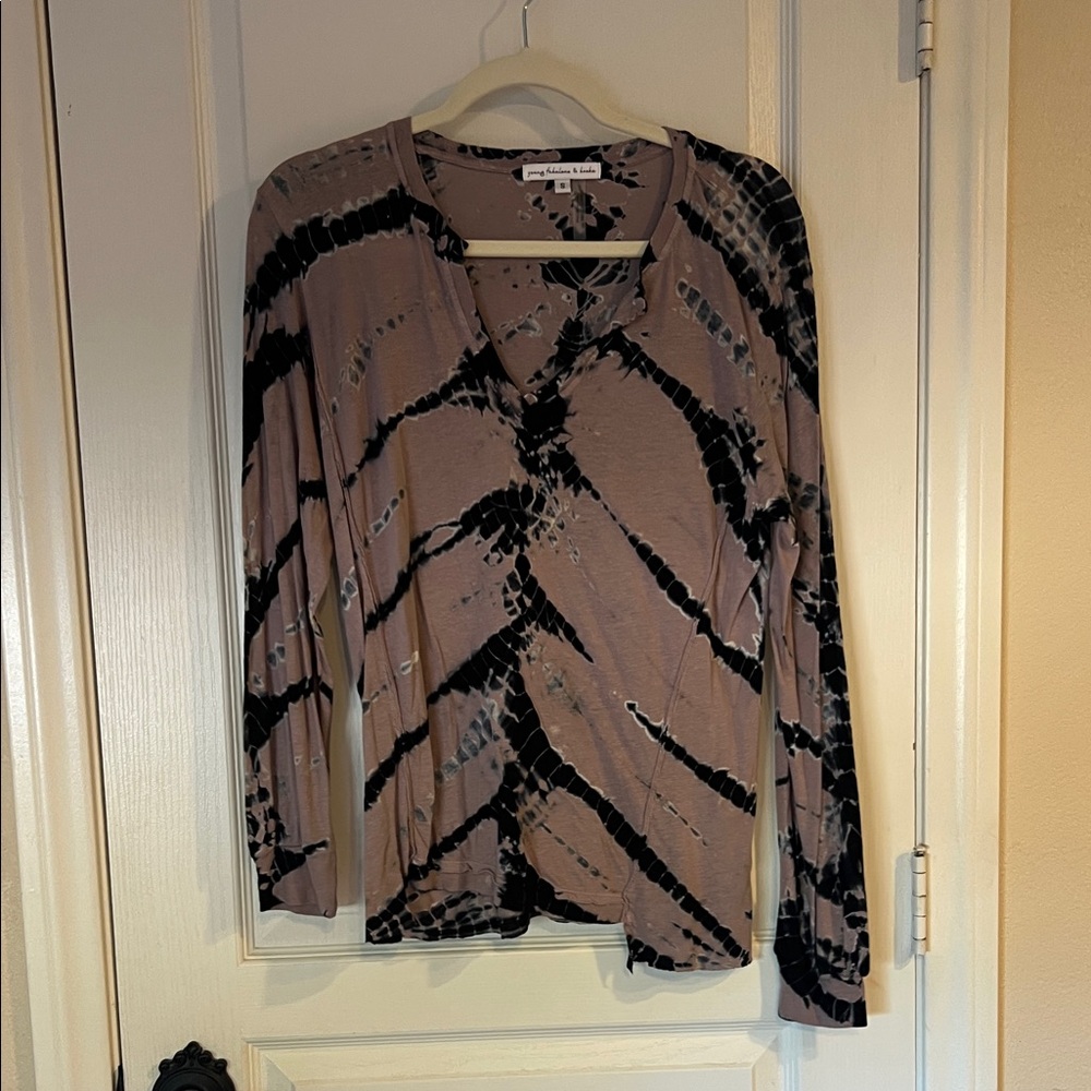 Young Fabulous & Broke Black and Brown Tie-Dye Long Sleeve Top